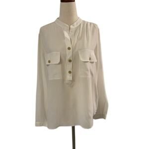 Vince White Button Front Blouse Women’s Small 100% Silk  Pocket Shirt